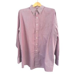 John Ashford Men’s Button-Down Shirt Red White Pinstripe Long Sleeve